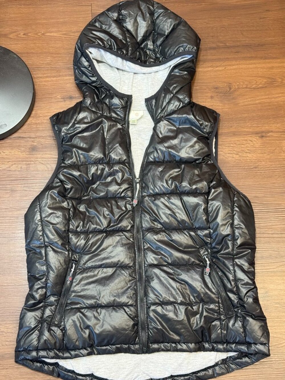 Tangerine Black Puffer Vest Hooded Athleisure Gorpcore Cozy Chic XXL 3836